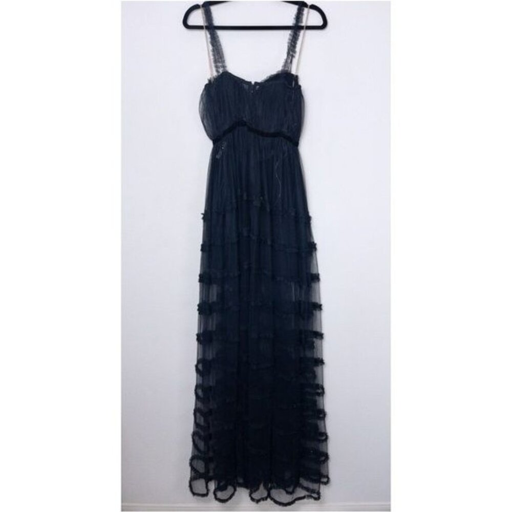 NWT Sau Lee Camille Tulle Ruffle Gown 4 Black Sheer Tiered Bustier Aline - Picture 9 of 14